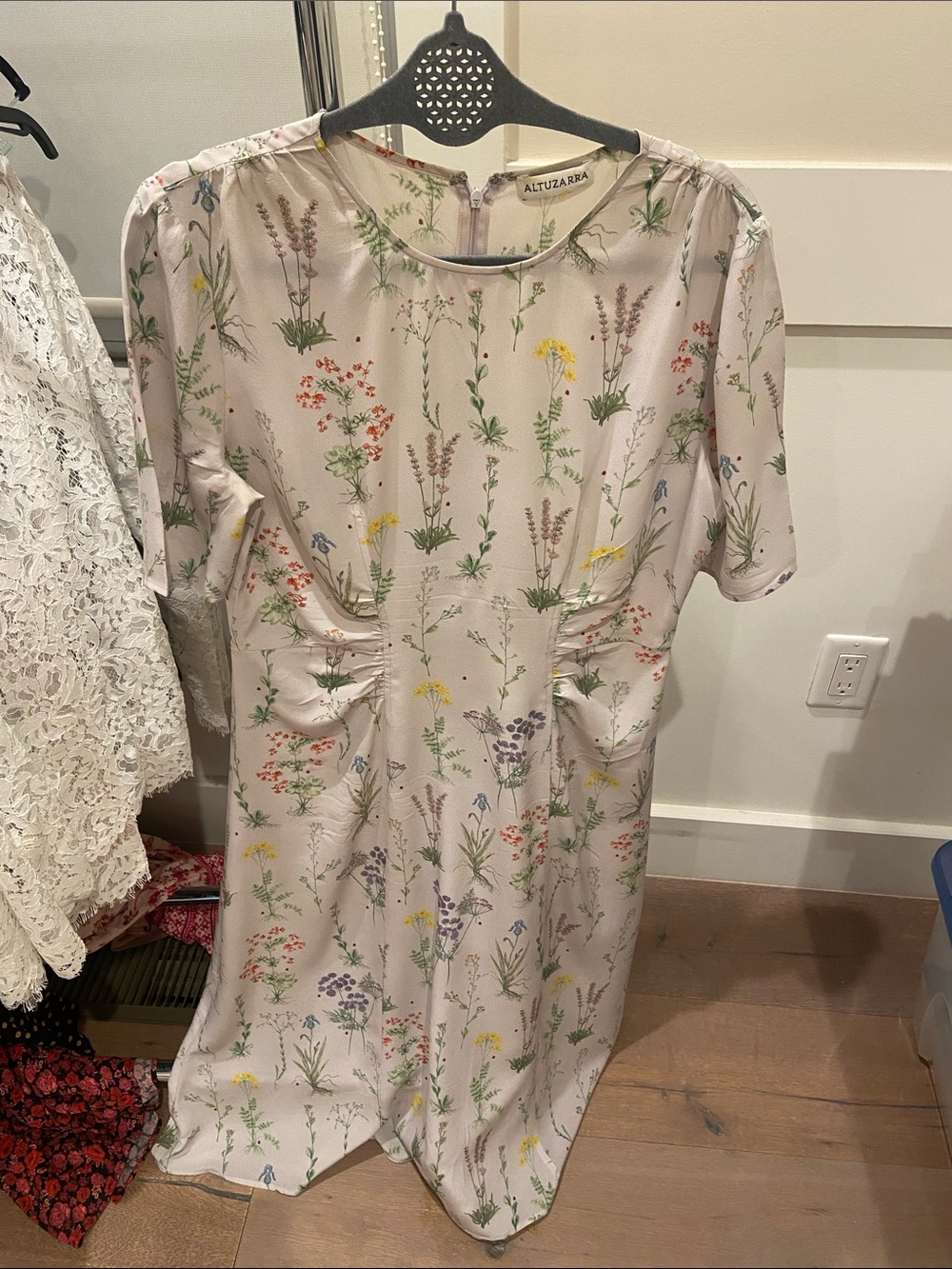 Altuzarra Blush Botanical Print Short Sleeve Dress